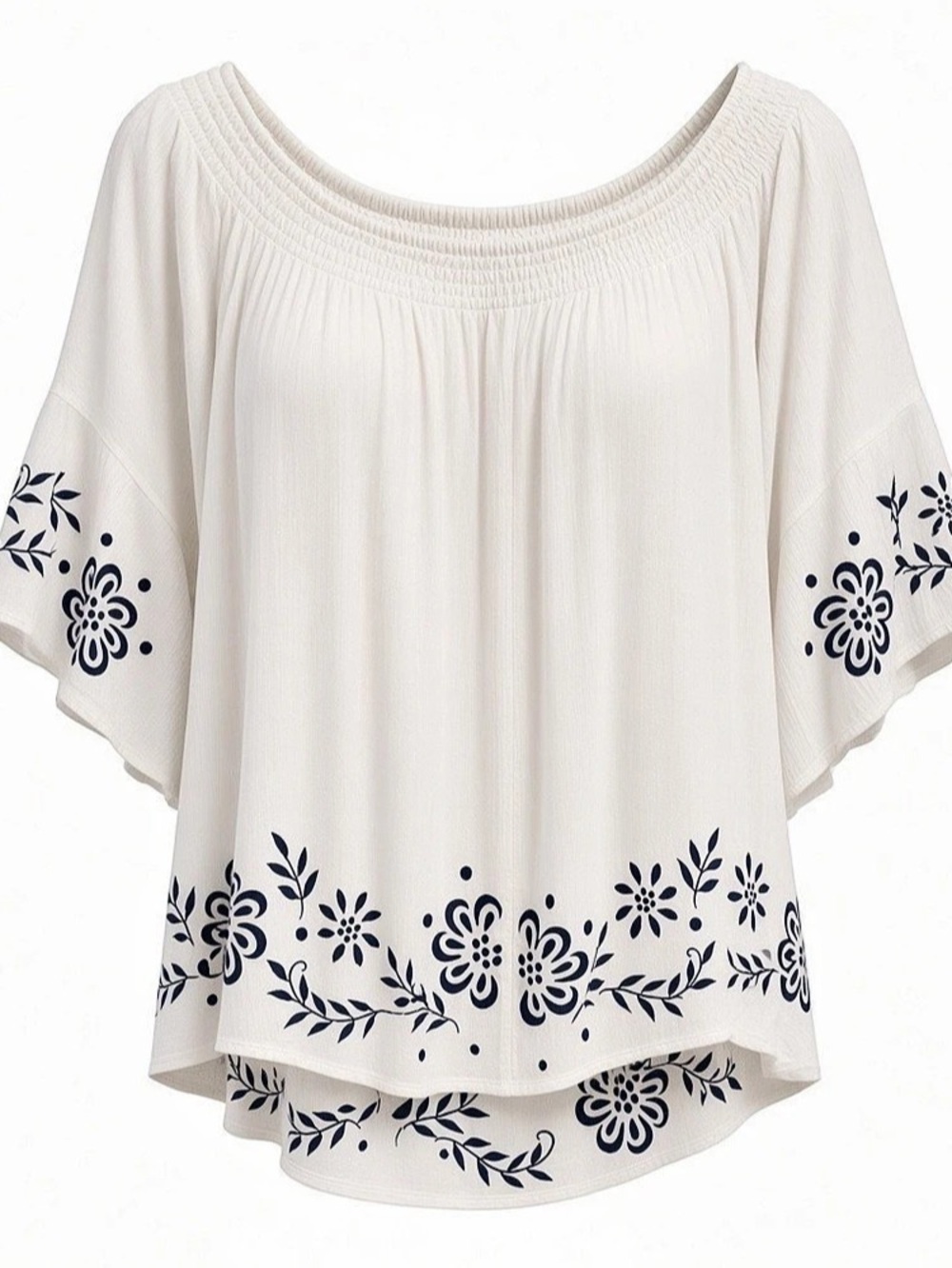 Torrid White and Blue Floral Embroidered Off-Shoulder Blouse Size 3